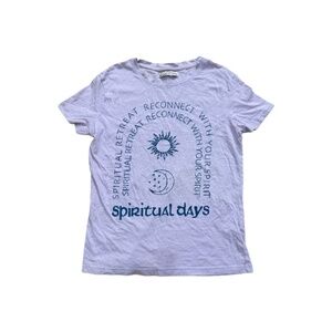 Pull & Bear Spiritual Days T-Shirt | Sun & Moon Graphic Tee – Small